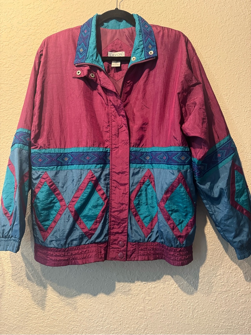 Lavon Women's Colorblock Bomber Jacket in Magenta and Teal